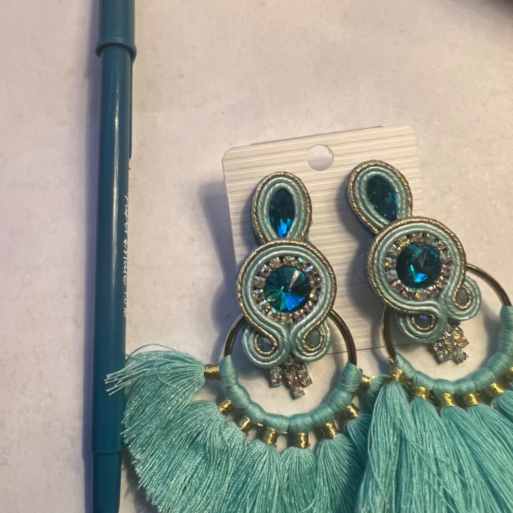 Teal Statement Earrings - image 5